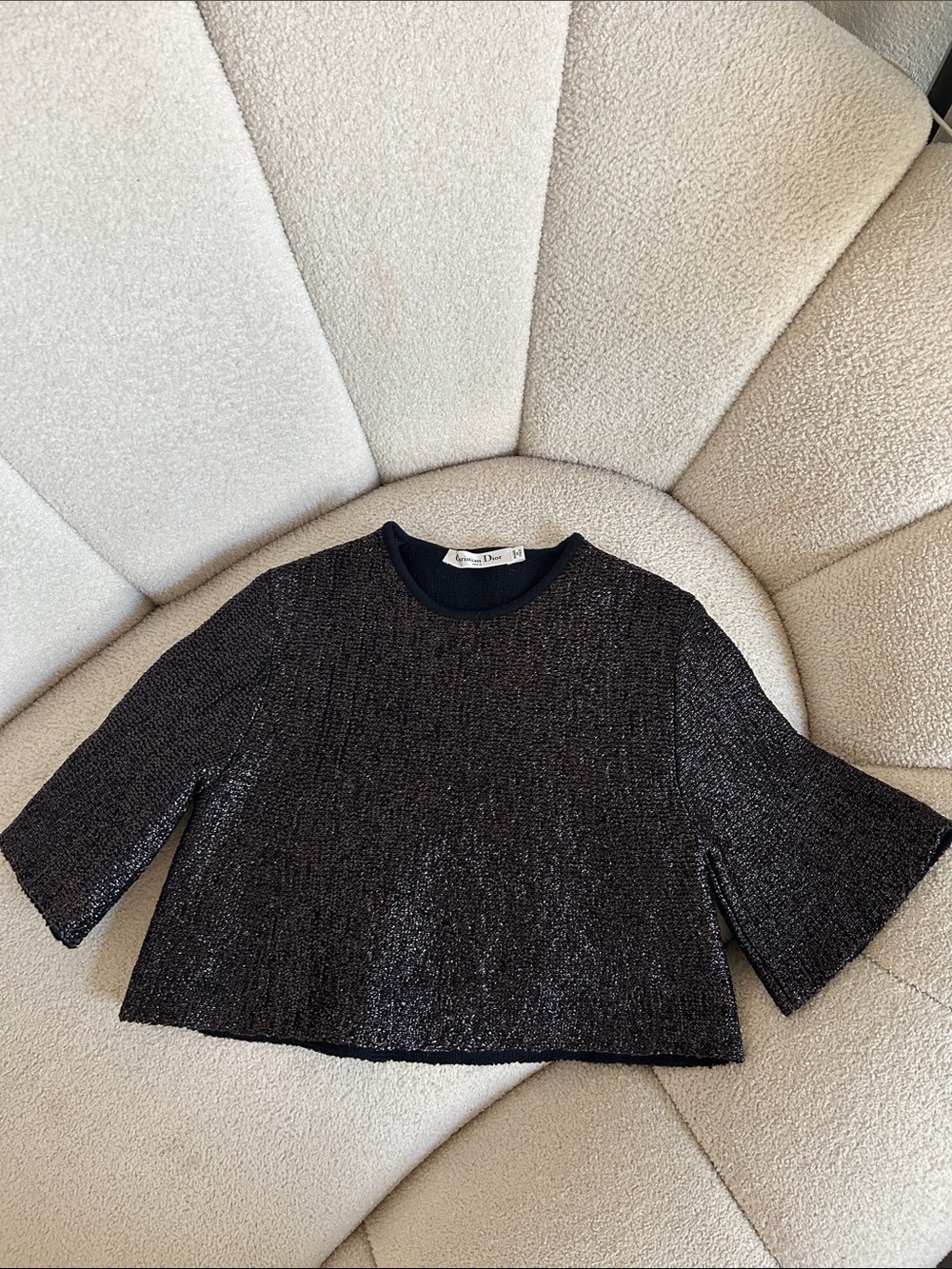 Dior Black and Silver Knit Crewneck Top